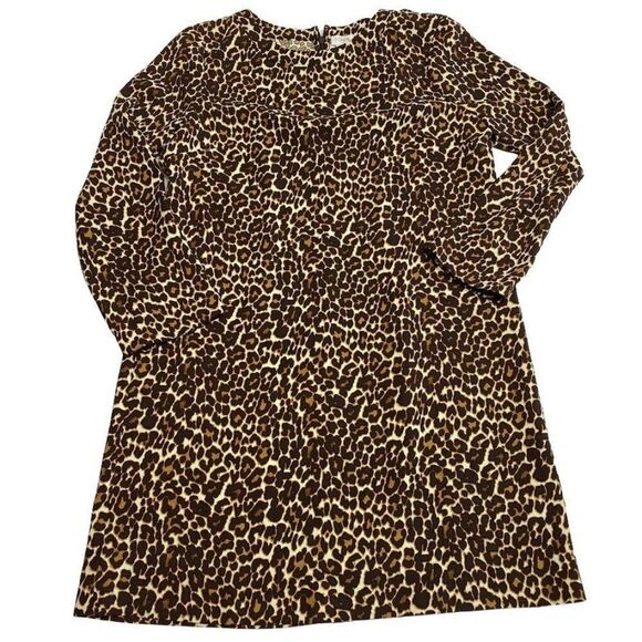 J Crew Animal Print Cheetah Crepe Long Sleeve Shift Dress sz 12 NEW - Picture 7 of 8